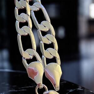 12mm Figaro Bracelet Silver-Tone 925 Stamped Unisex Fashion Jewelry